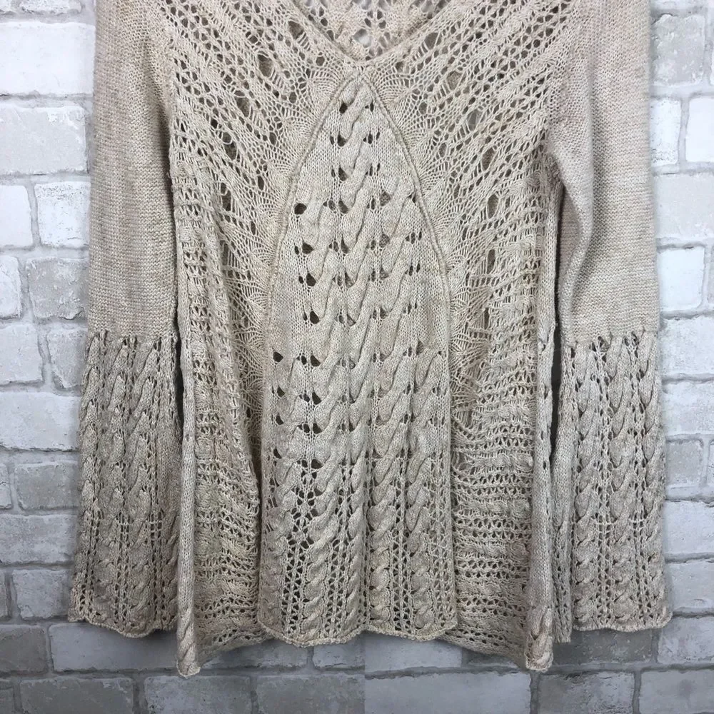 Free People Clockwork Crochet Bell Sleeve Sweater Size M